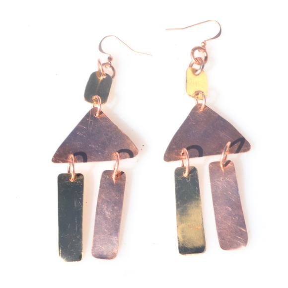 Boho Tribal Dangle Earrings Copper Gift Brass Fringe Handmade Statement Jewelry - Picture 6 of 7